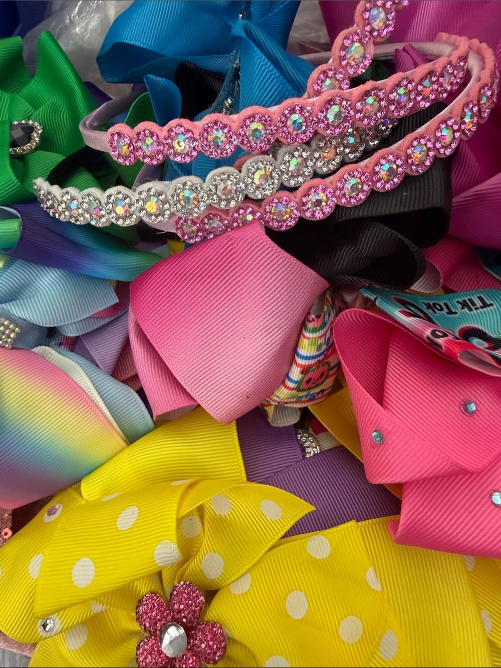 Sparkle Pink Kids Headband  and Bow bundle with Crystal Accents